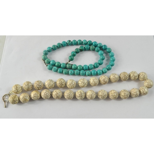 31 - South African handmade turquoise stones string necklace 40cm approx length and one other white form ... 