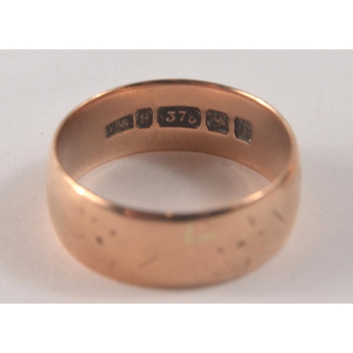 4 - 375 stamped yellow gold wedding band size R weight 2.5g approx, another 375 stamped wedding band siz... 