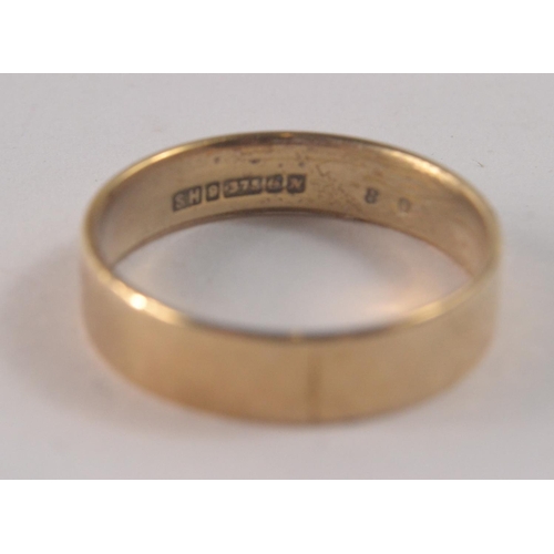 4 - 375 stamped yellow gold wedding band size R weight 2.5g approx, another 375 stamped wedding band siz... 