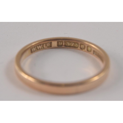 4 - 375 stamped yellow gold wedding band size R weight 2.5g approx, another 375 stamped wedding band siz... 