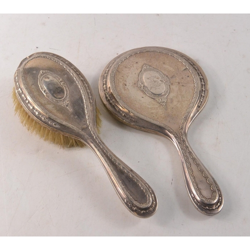 53 - Hallmarked silver Birmingham 1910 dressing table hairbrush and Hallmarked silver dressing table mirr... 