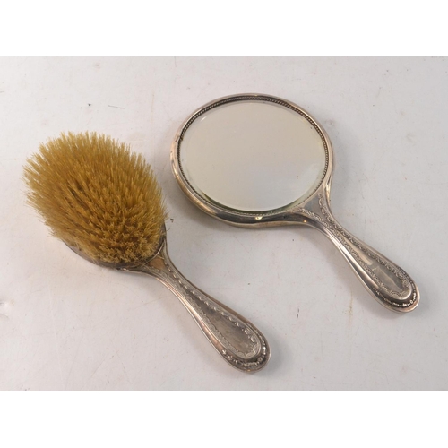 53 - Hallmarked silver Birmingham 1910 dressing table hairbrush and Hallmarked silver dressing table mirr... 