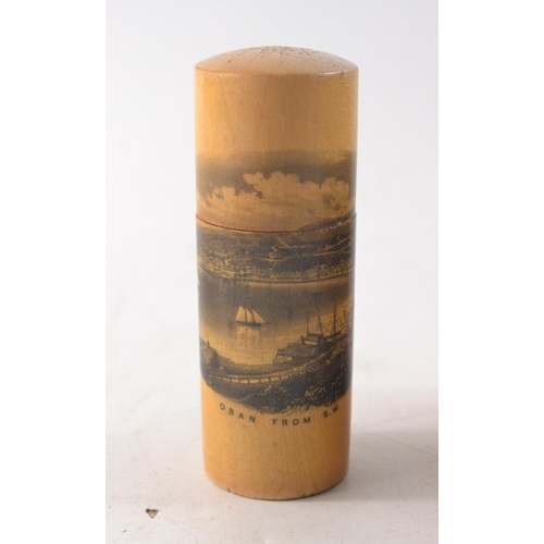 55 - Two pieces of Mauchline ware to incude unusual bucket shaped 'Burns monument' and 'Oban from S.W.' p... 