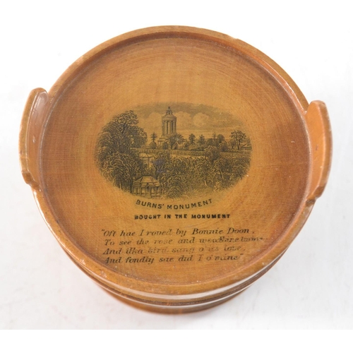 55 - Two pieces of Mauchline ware to incude unusual bucket shaped 'Burns monument' and 'Oban from S.W.' p... 