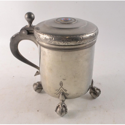 64 - BM Norwegian Pewter lidded tankard  Presented to Scottish Infantry Depot May 1973 , nice tankard on... 