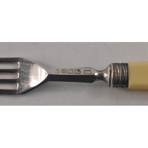 68 - Set of six Silver Sheffield Hallmarked 1865 pastry forks, two handles with slight cracks on the bone... 