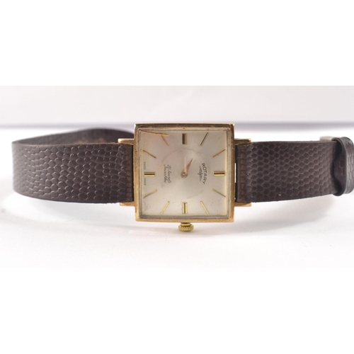 7 - 9ct gold cased ROTARY 21 Jewel Incabloc wristwatch with unusual square face. Back casing also marked... 