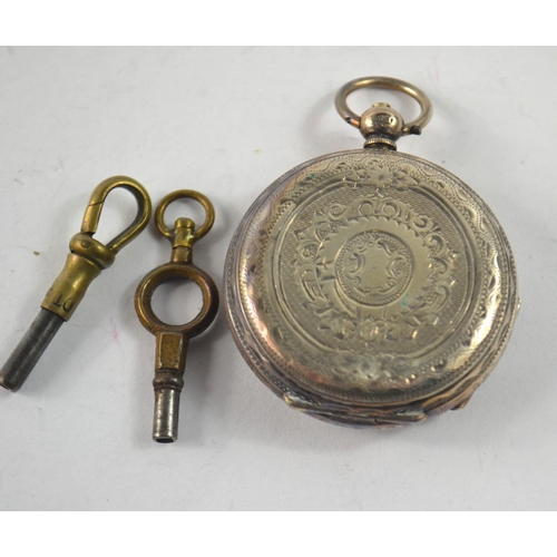 83 - Ladies Birmingham silver pocket watch with 2 keys Diameter 4cm gross weight 42.1g