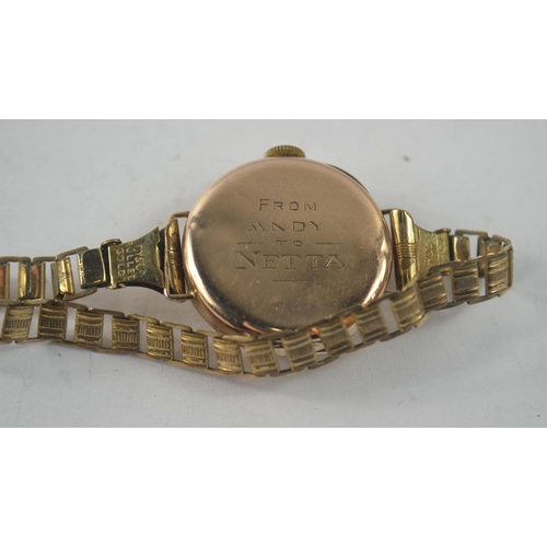 85 - A 1926  375 stamped ladies wrist watch with a rolled gold bracelet gross weight shown