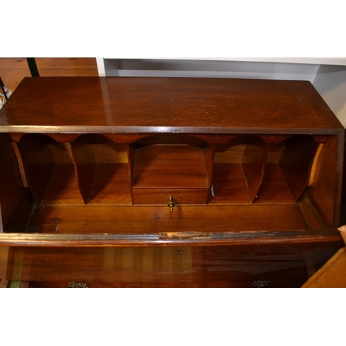 31 - Mahogany bureau raised on cabriole legs with ball and claw feet