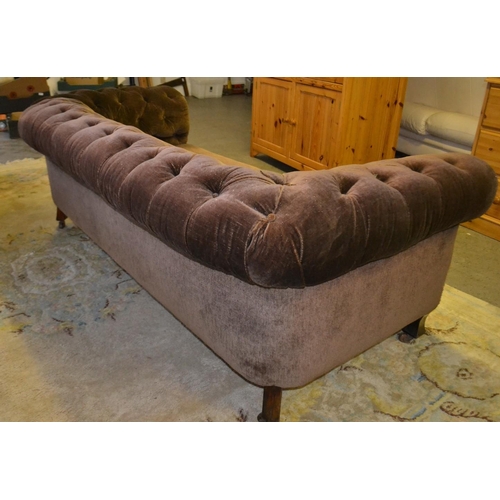 8 - C1930s Chesterfield 3 seater deep buttoned brown velvet sofa