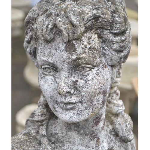 84 - Grecian inspired tall young girl garden statue 5ft height with fantastic aged-look patina