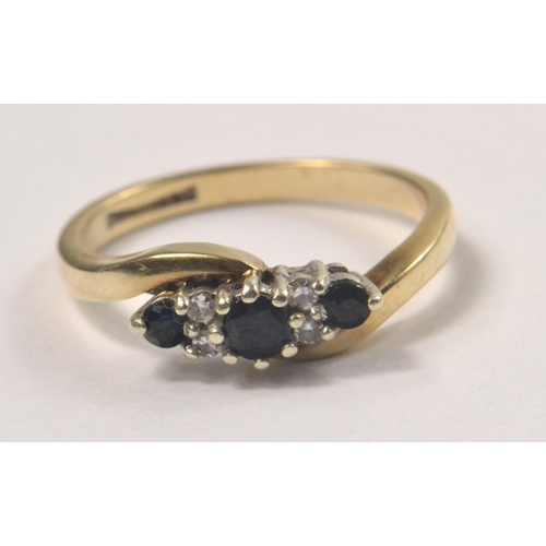 1 - 375 yellow gold stamped Ladies diamond and sapphire engagement ring size N