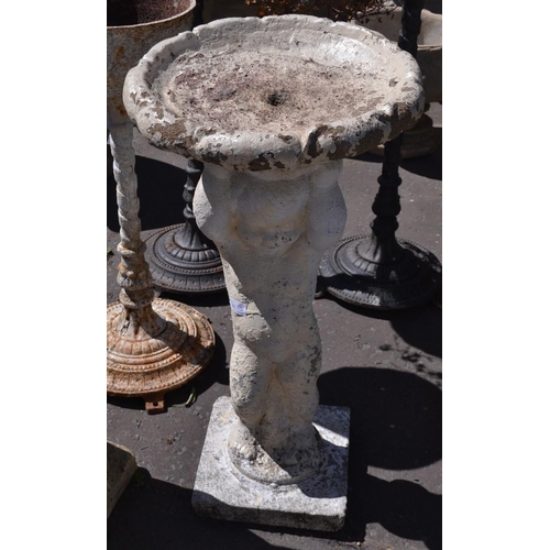 167 - 3ft height approx white painted stone bird table/bath  in the form of a young nymph (starting bid £2... 