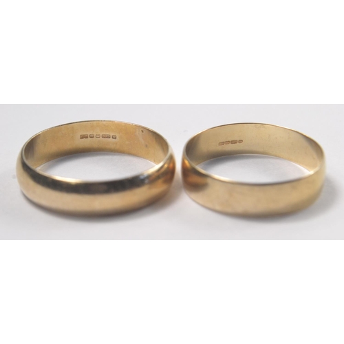 4 - Two 375 stamped yellow gold male wedding bands, one larger ring size Z 2+1 weight 4.68g, and a small... 