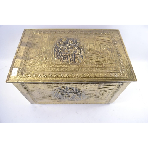 409 - Two vintage lidded brass log boxes