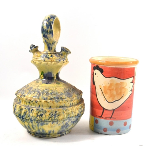 421 - Ornate pottery Mediterranean oil pot and a colourful pottery Artisan Italian vase/ pot