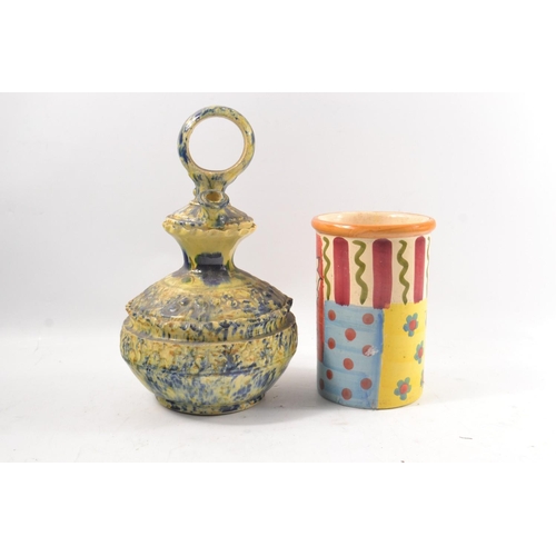 421 - Ornate pottery Mediterranean oil pot and a colourful pottery Artisan Italian vase/ pot