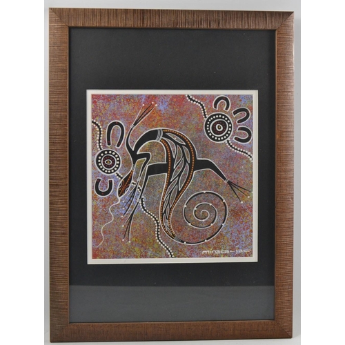 424 - ORIGINAL Australian ABORIGINAL ART framed by Minaca Jac 26cm x26cm the frame is 37cm x50cm ( The fra... 