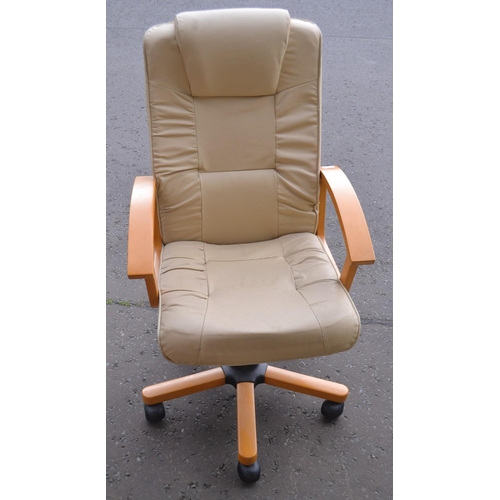 450 - Top quality cream leather home office chair with beech wood effect woodwork