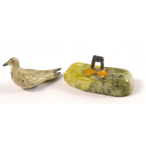 69 - Prob Austrian vintage cold metal hand painted duckon greenish marble base 5cm Height x 6cm base leng... 