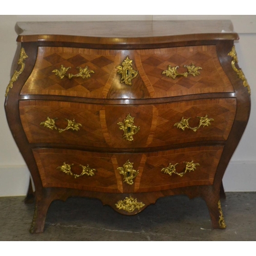 102 - Fabulous French serpentine fronted style three drawer chest of drawers