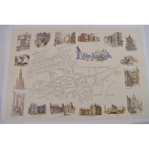 110 - Six large modern prints unframed card scenic landmark maps of EDINBURGH HAMILTON AND GLASGOW Publish... 