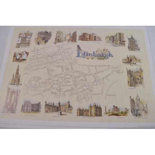 110 - Six large modern prints unframed card scenic landmark maps of EDINBURGH HAMILTON AND GLASGOW Publish... 