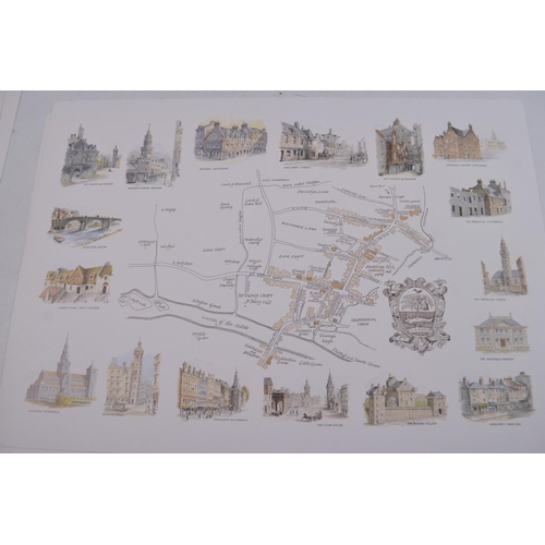 110 - Six large modern prints unframed card scenic landmark maps of EDINBURGH HAMILTON AND GLASGOW Publish... 