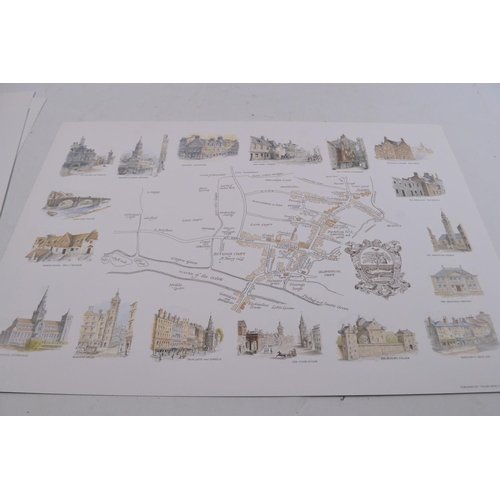 110 - Six large modern prints unframed card scenic landmark maps of EDINBURGH HAMILTON AND GLASGOW Publish... 