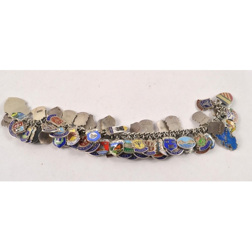 19 - Vintage silver charm bracelet depicting SCOTTISH TOWNS COAT OF ARMS charms , c 200 charms