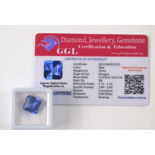 28 - Octagon cut blue Sapphire 10.42ct. Has been heat treated