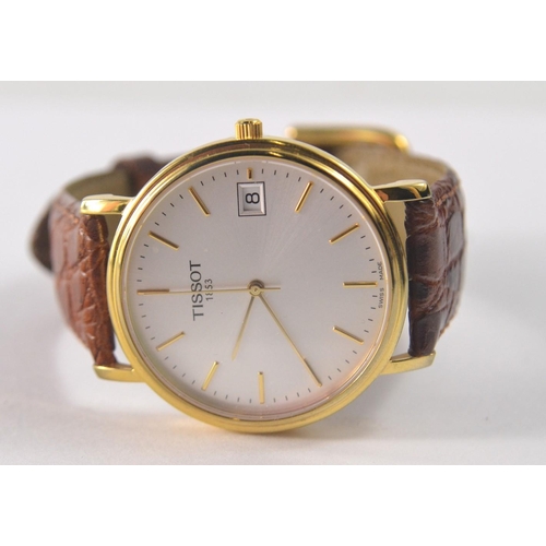 35 - Gents TISSOT wrist watch model 1853 Gold Tone with brown leather watch strap still comes with origin... 