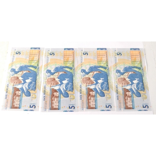 37 - Collectable 4 x JACK NICKLAUS Commemorative RBS £5 notes sequential serial No's 9887 9888 9889 9890