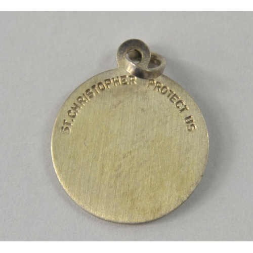 44 - 925 stamped silver St CRISTOPHER 'Protect us' small pendant