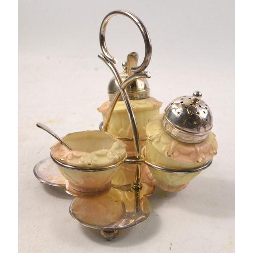 120 - LOCKE AND CO vintage ceramic condiment set in EPNS in flower petal design - nice quality!