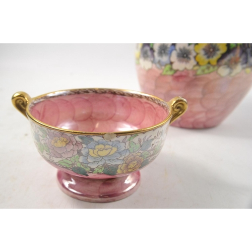 127 - Two pieces of lustre MALING WARE to include  a vase16cm high in and a small bowl 6cm H( small chip i... 