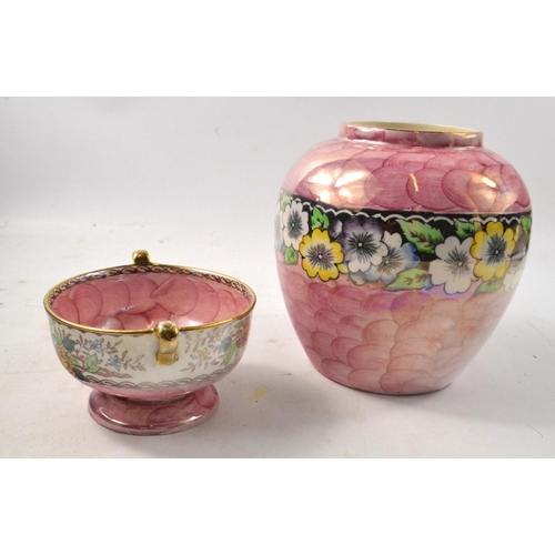 127 - Two pieces of lustre MALING WARE to include  a vase16cm high in and a small bowl 6cm H( small chip i... 