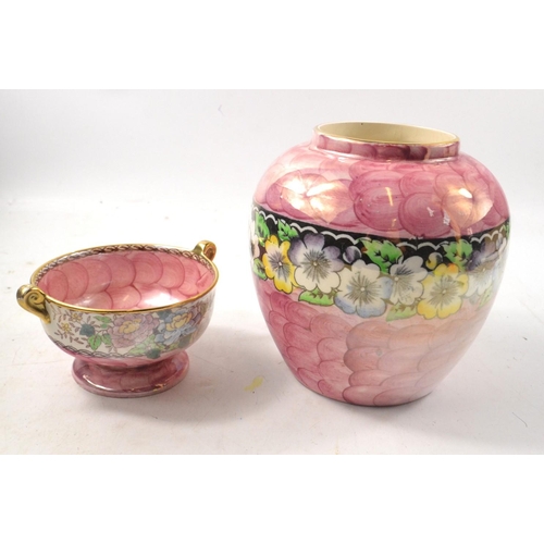 127 - Two pieces of lustre MALING WARE to include  a vase16cm high in and a small bowl 6cm H( small chip i... 