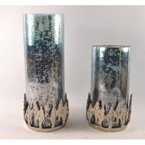 218 - Two statement pieces candle church holders in glass and white metal leaves etc - nice quality!