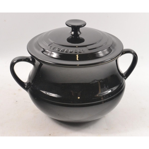 261B - CLASSY! LE CRUESET large black ceramic soup tureen with lid