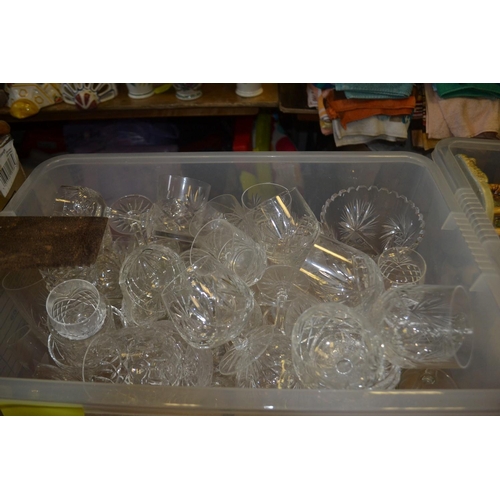 320 - Large box of cut glass to include stem glasses, brandy glasses, tumblers and much more!