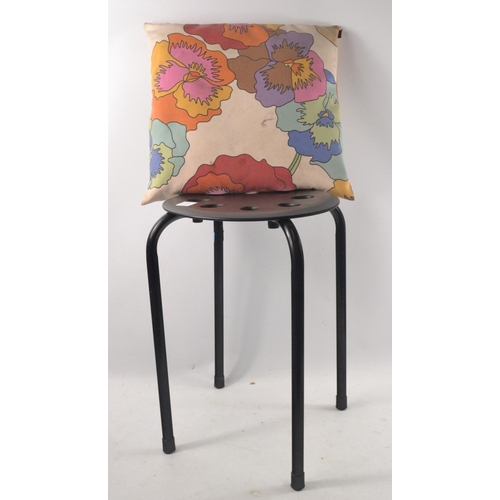 365 - Modern small black tubular metal stool with a pretty designer( craft shop bought) floral cushion