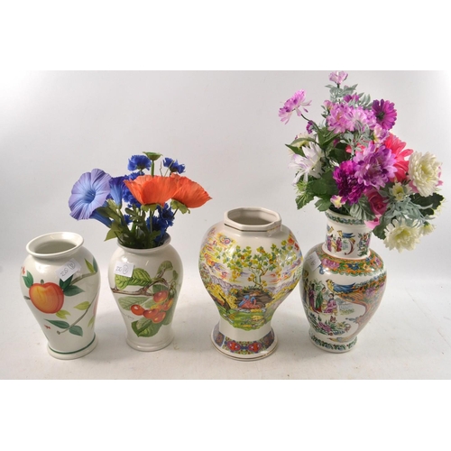 612 - A collection of 4 ceramic vases to include everlasting flowers.  Tallest vase is 27cm