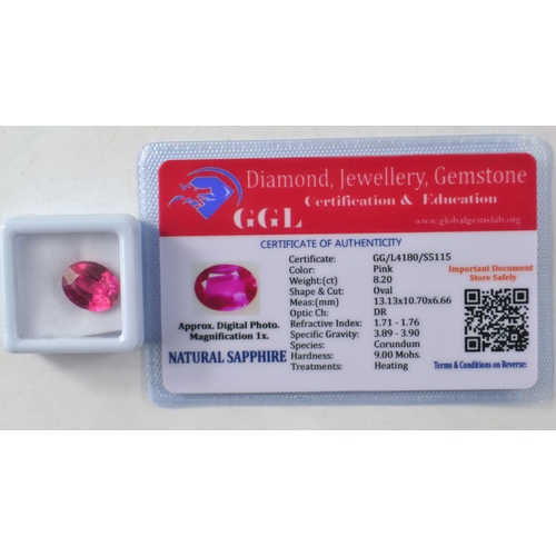 24 - SAPPHIRE Colour Pink, Weight 8.20ct. Shape and cut Oval, Measurement 13.13mm x 10.70mm x 6.66mm, Opt... 