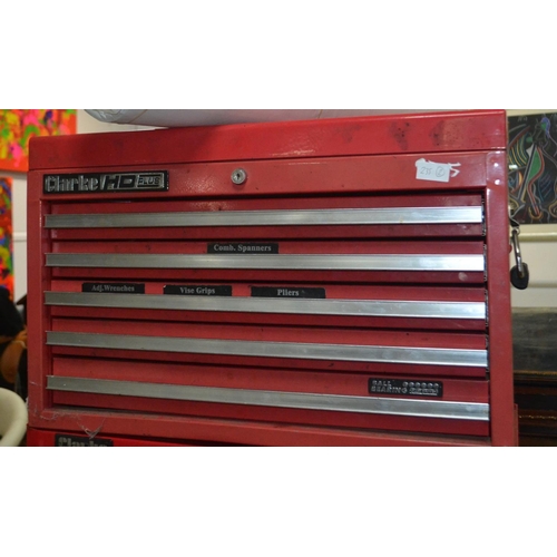 300A - A red cased CLARKE 5 drawer professional mechanics tool case with carry handles(no key) but can be r... 