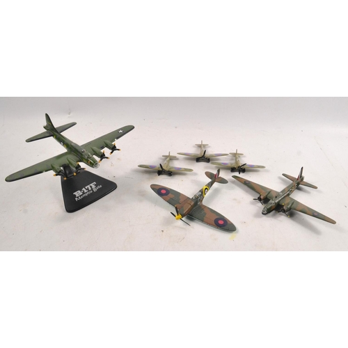 31D - Six die cast metal WW2 model Planes, 4 Spitfires, Mephis Belle B-17, Wellington Bomber