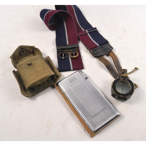 32 - WW2 1942 dated Verniers MK3 marching Compass in 1940 dated webbing pouch. Vintage RAF stable belt, V... 