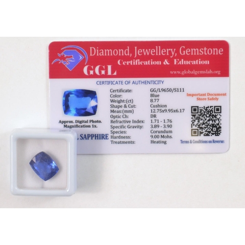 38 - Heat treated Cushion cut Sapphire weight 8.77ct with certificate