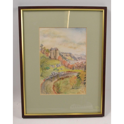 164 - Framed watercolour of Neidpath castle, Peebles unsigned